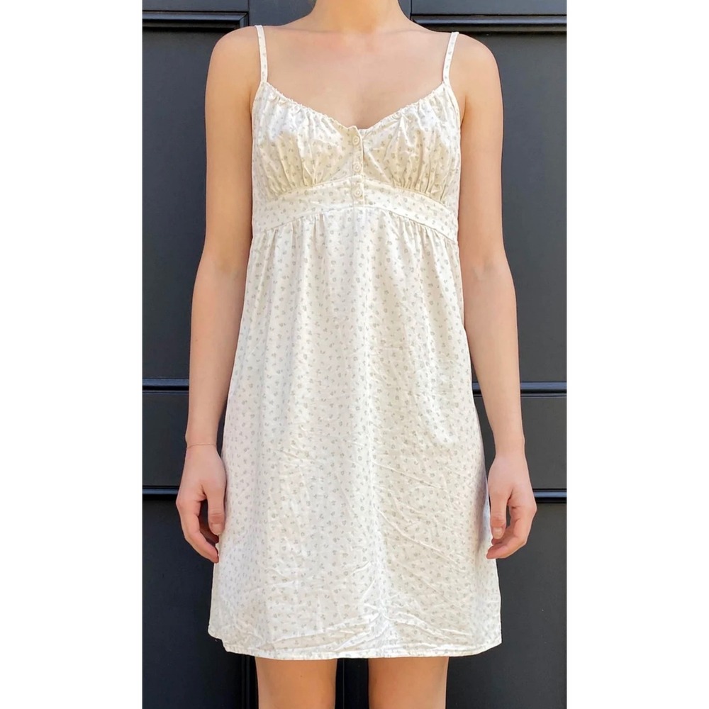 Brandy Melville Arianna Floral Dress White Sage Green Ditsy Cotton Mini XS S